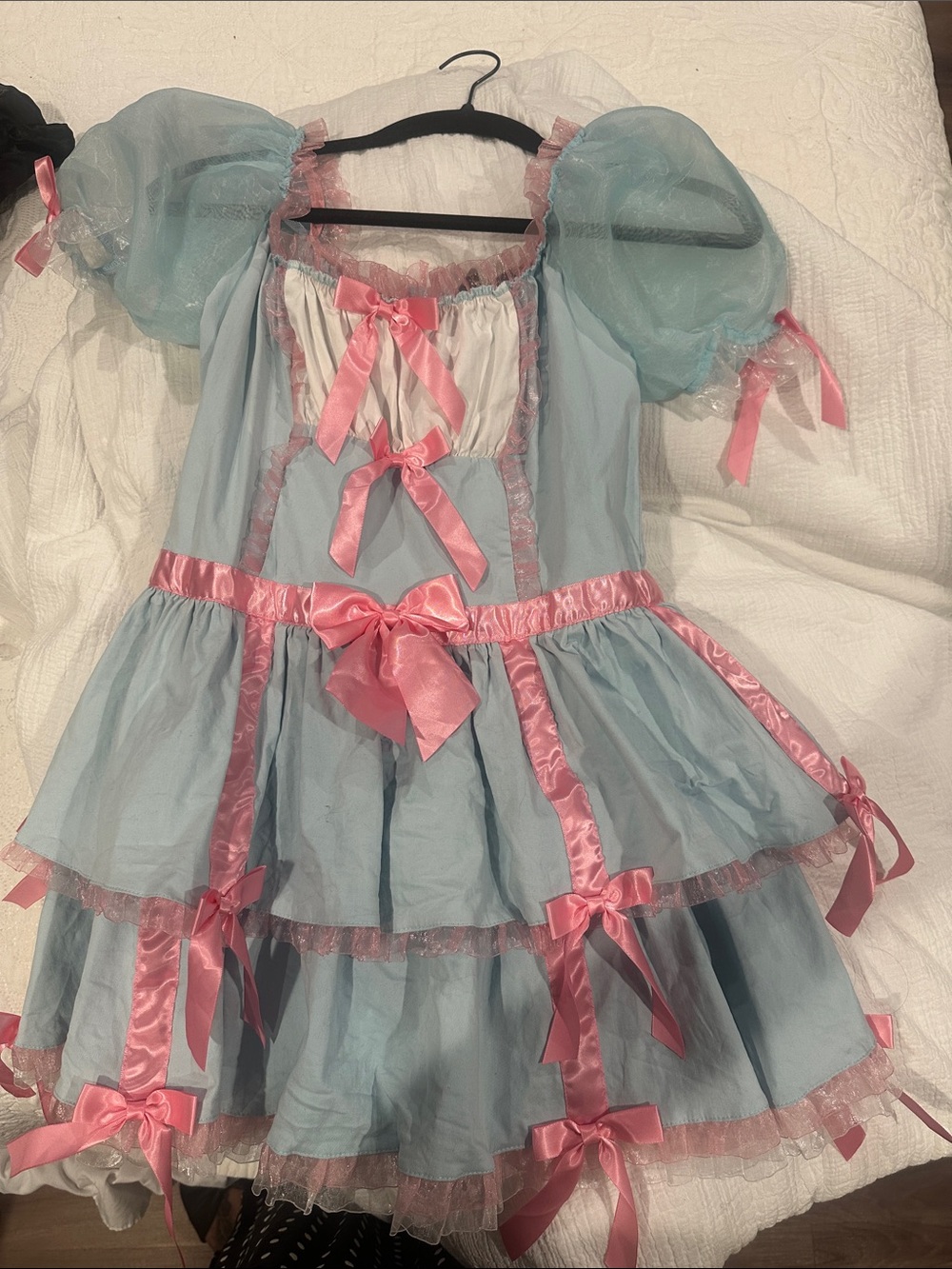 TRICKZ N’ TREATZ little Bo peep Blue and Pink Ruffle Bow Costume Dress.